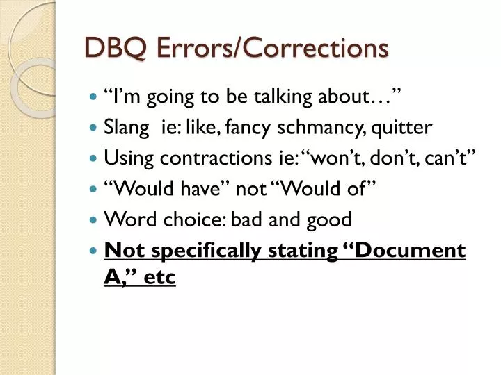 dbq errors corrections