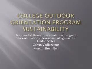 College Outdoor Orientation Program Sustainability