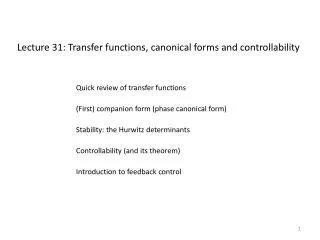 Lecture 31: Transfer functions, canonical forms and controllability