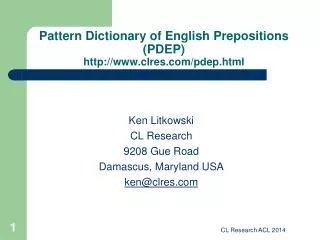 Pattern Dictionary of English Prepositions (PDEP) clres/pdep.html