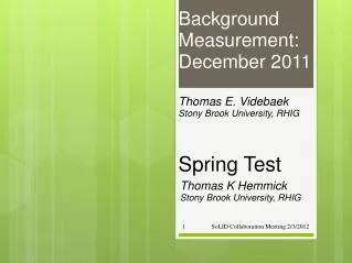 Background Measurement: December 2011