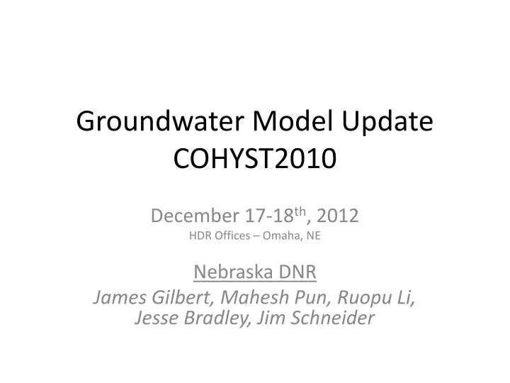 groundwater model update cohyst2010