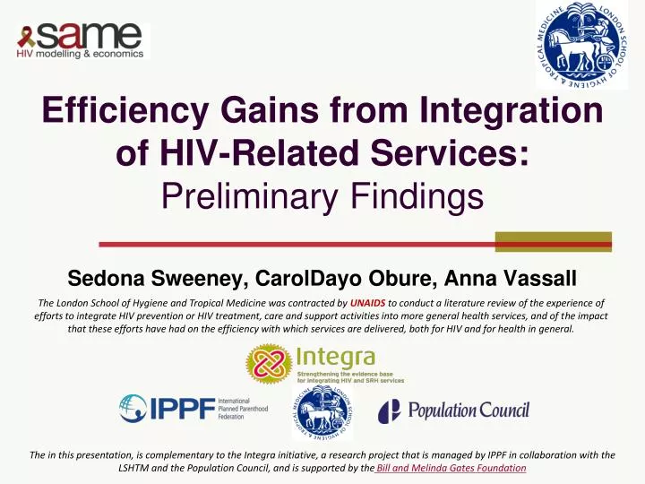 efficiency gains from integration of hiv related services preliminary findings