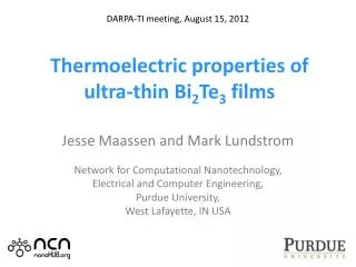 T hermoelectric properties of ultra-thin Bi 2 Te 3 films