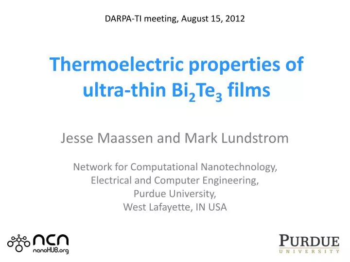 t hermoelectric properties of ultra thin bi 2 te 3 films