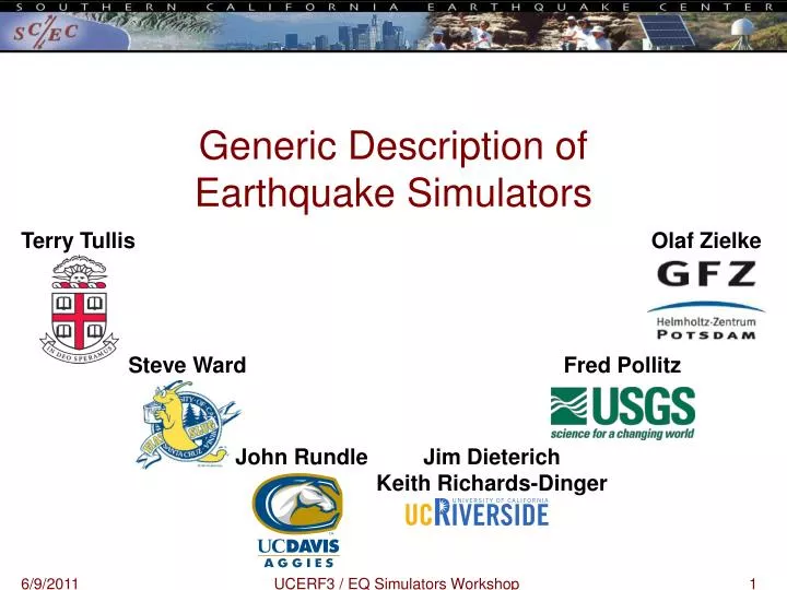 generic description of earthquake simulators