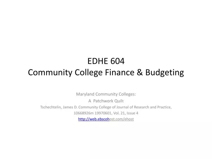 edhe 604 community college finance budgeting