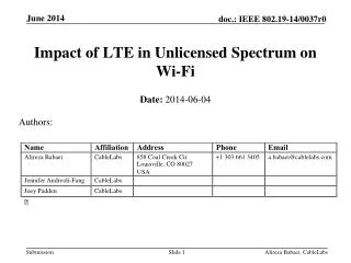 Impact of LTE in Unlicensed Spectrum on Wi-Fi