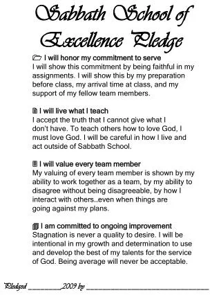 Sabbath School of Excellence Pledge