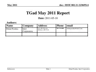 TGad May 2011 Report