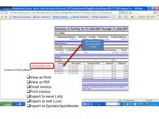 View as html View as PDF Email invoice Print invoice Export to excel (. xls )