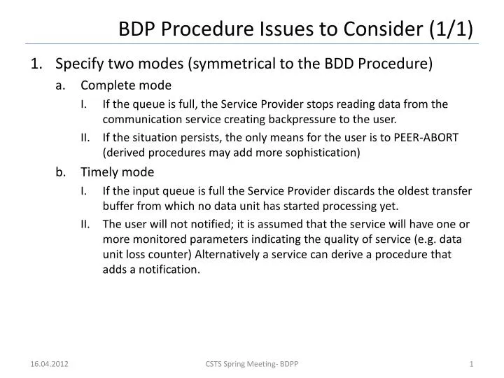 bdp procedure issues to consider 1 1