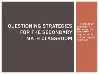 Questioning Strategies for the Secondary Math Classroom