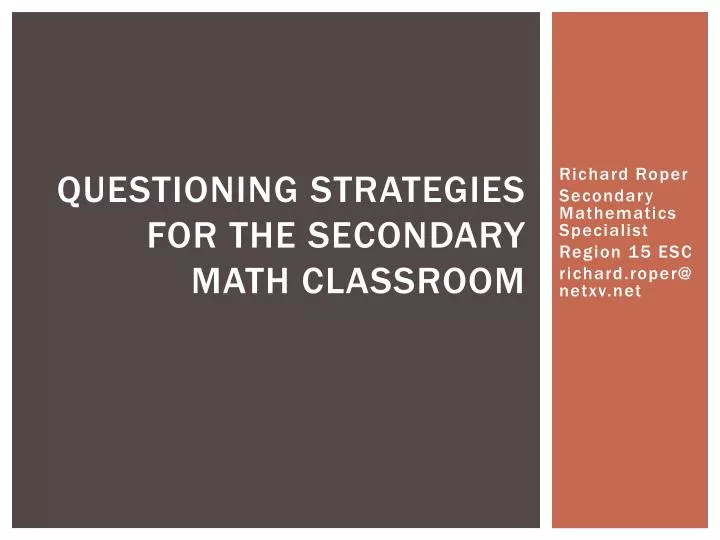 questioning strategies for the secondary math classroom