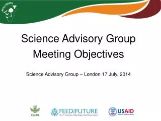 Science Advisory Group Meeting Objectives