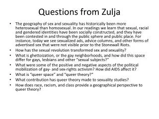 Questions from Zulja
