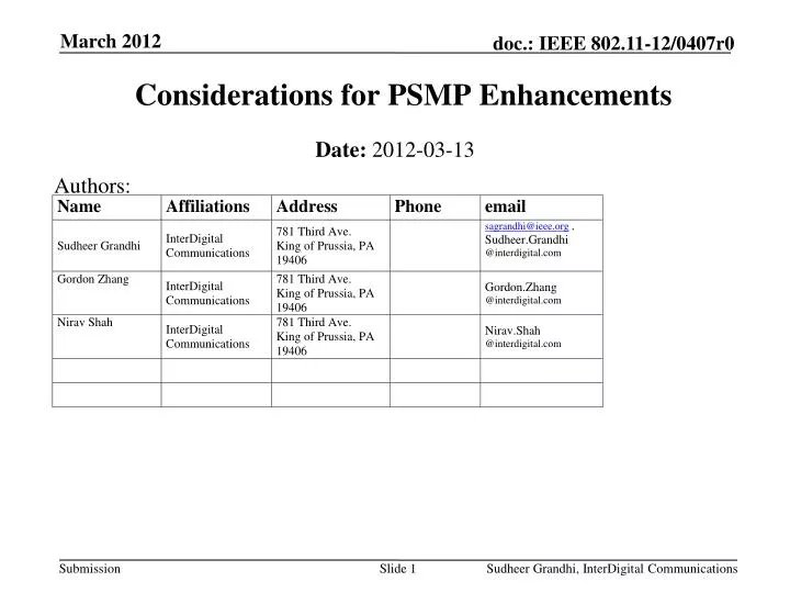 considerations for psmp enhancements
