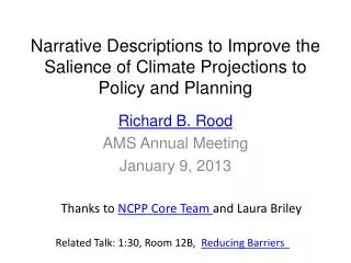 Narrative Descriptions to Improve the Salience of Climate Projections to Policy and Planning