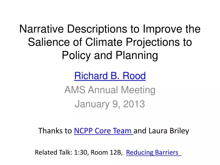 narrative descriptions to improve the salience of climate projections to policy and planning