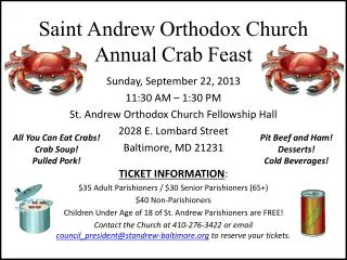 Saint Andrew Orthodox Church Annual Crab Feast