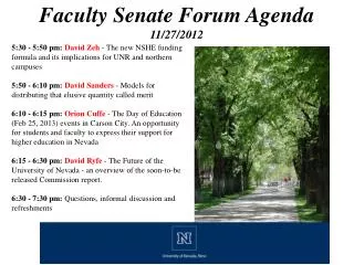 Faculty Senate Forum Agenda 11/27/2012