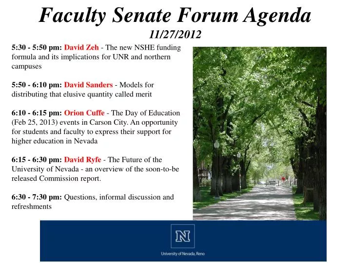 faculty senate forum agenda 11 27 2012
