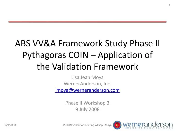 abs vv a framework study phase ii pythagoras coin application of the validation framework
