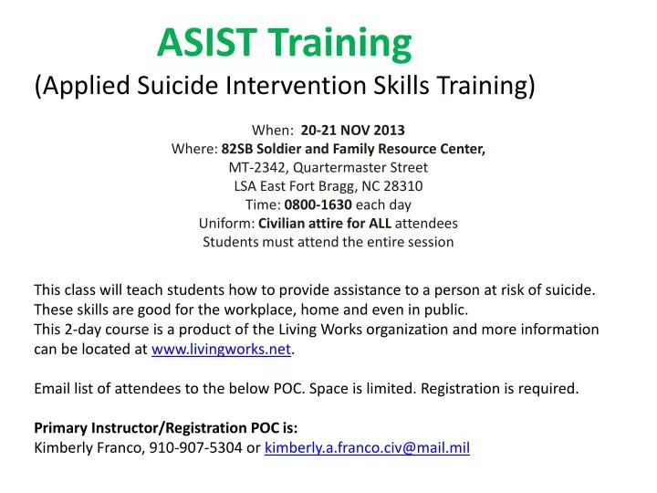 asist training applied suicide intervention skills training