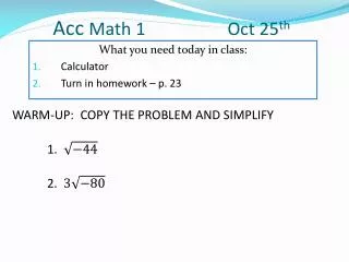 Acc Math 1 			Oct 25 th