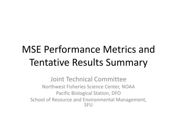mse performance metrics and tentative results summary