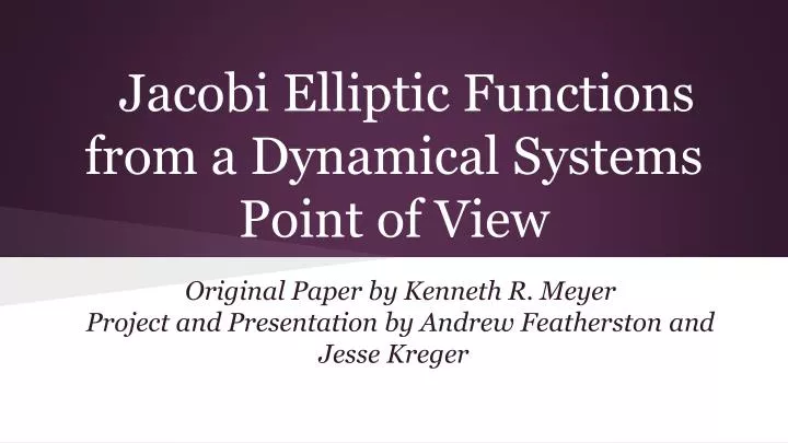 jacobi elliptic functions from a dynamical systems point of view