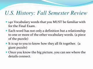 u s history fall semester review