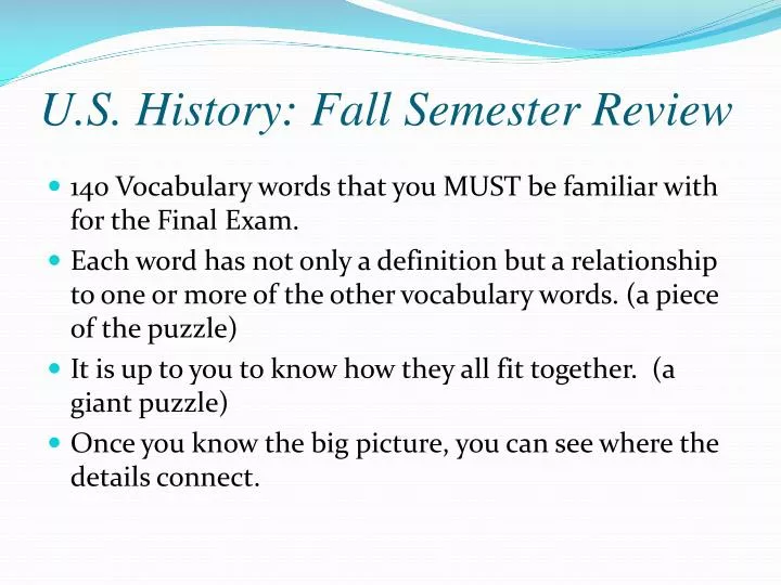u s history fall semester review