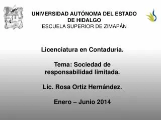 UNIVERSIDAD AUTÓNOMA DEL ESTADO DE HIDALGO ESCUELA SUPERIOR DE ZIMAPÁN