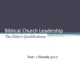Biblical Church Leadership