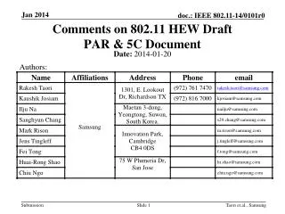 Comments on 802.11 HEW Draft PAR &amp; 5C Document