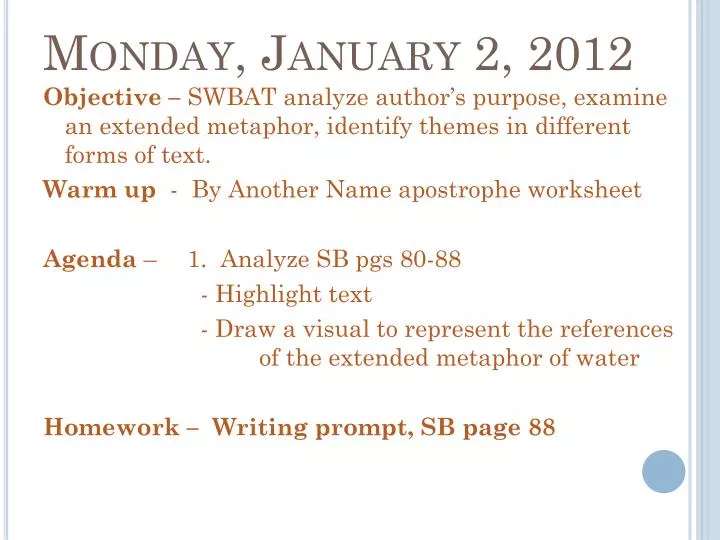 monday january 2 2012