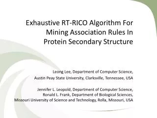 Exhaustive RT-RICO Algorithm For Mining Association Rules In Protein Secondary Structure