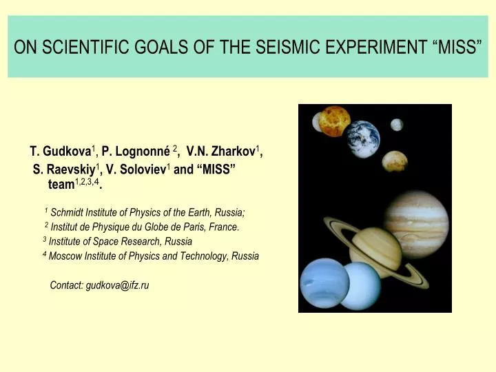 on scientific goals of the seismic experiment miss