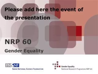 Please add here the event of the presentation NRP 60 Gender Equality