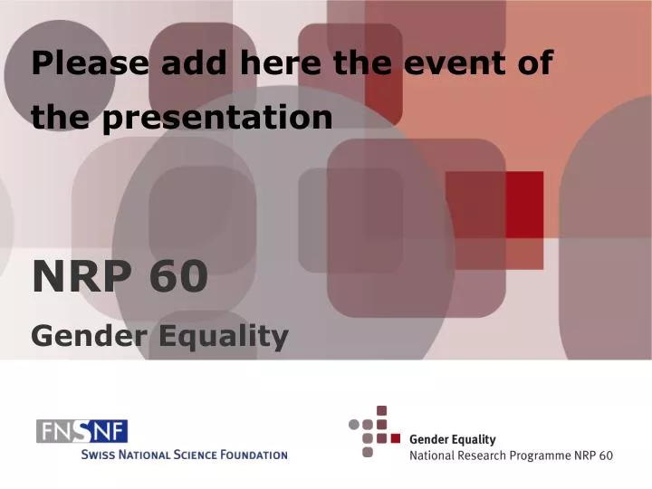 please add here the event of the presentation nrp 60 gender equality