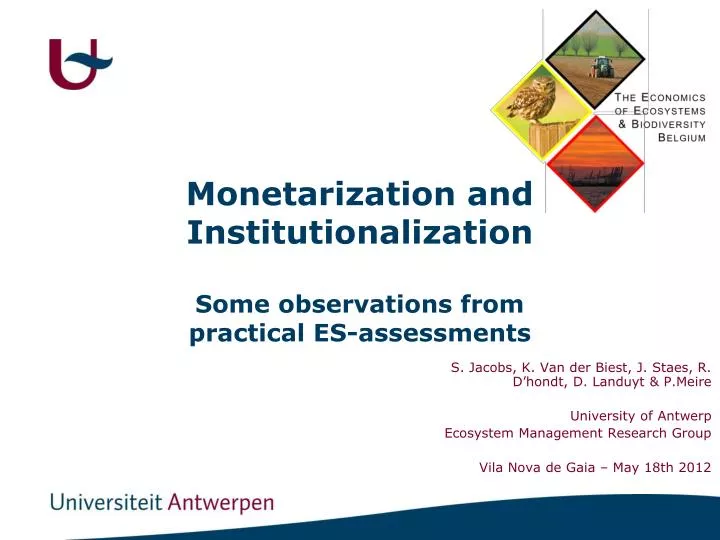 monetarization and institutionalization some observations from practical es assessments