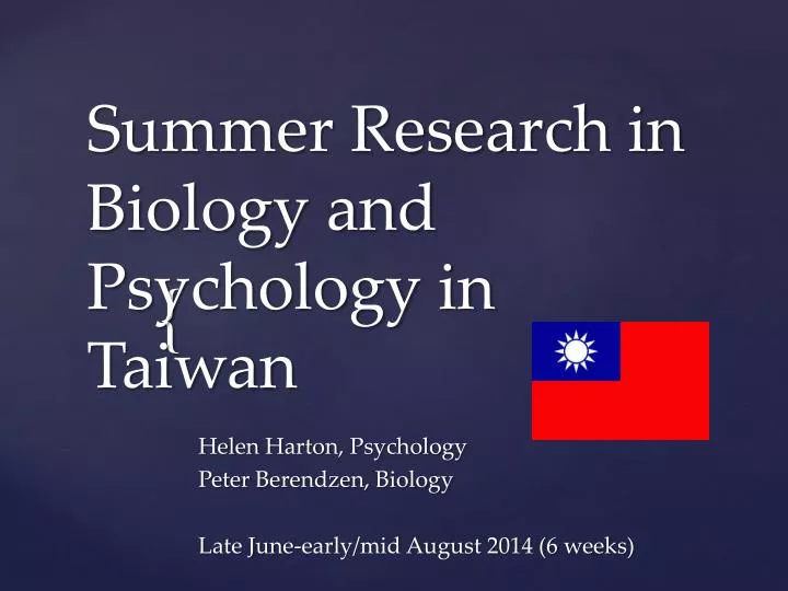 summer research in biology and psychology in taiwan