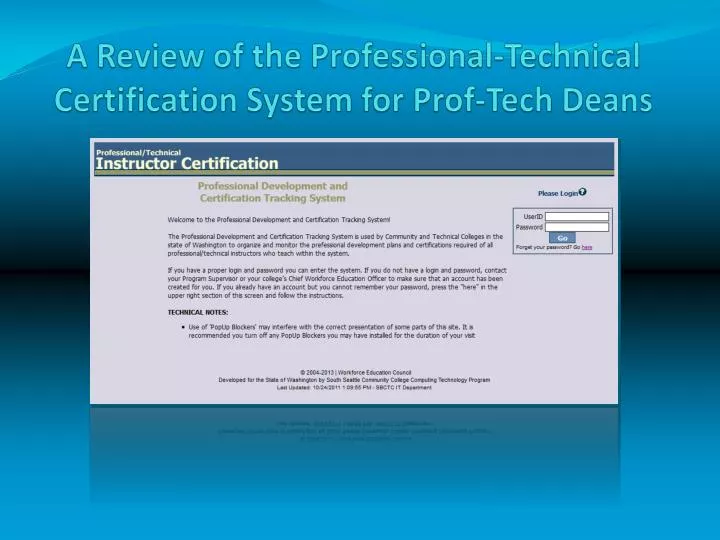 a review of the professional technical certification system for prof tech deans