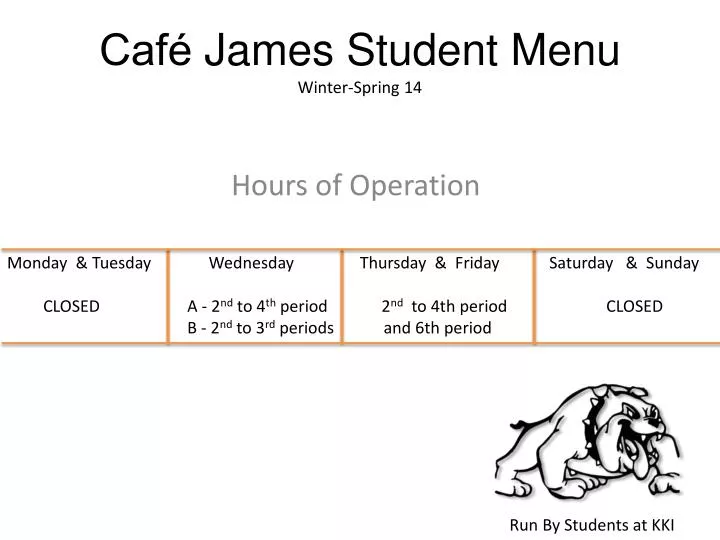 cafe james student menu winter spring 14
