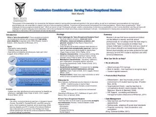 Consultation Considerations: Serving Twice-Exceptional Students Nick Marchi