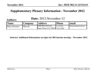 Supplementary Plenary Information - November 2012