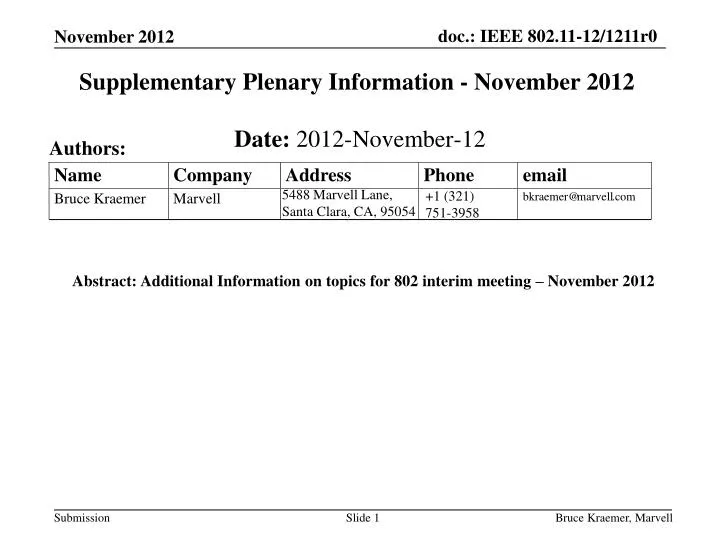 supplementary plenary information november 2012