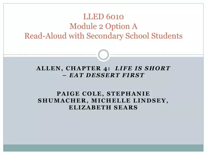 lled 6010 module 2 option a read aloud with secondary school students