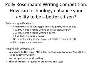 Technical specifications: Creative/narrative writing piece: essay, poem, story , or play